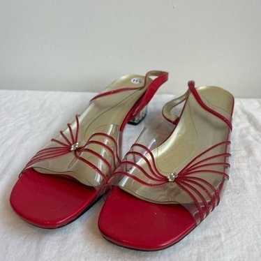 Vintage Red 1970’s Strappy Clear Plastic Sandals … - image 1