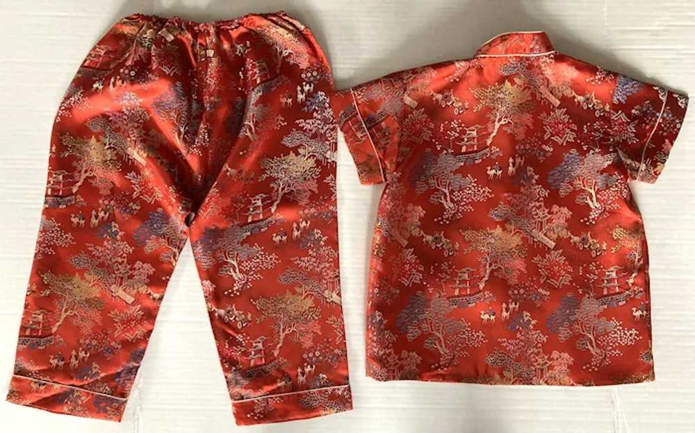 Children's Vintage Chinese Red Silk Or Rayon Broc… - image 2