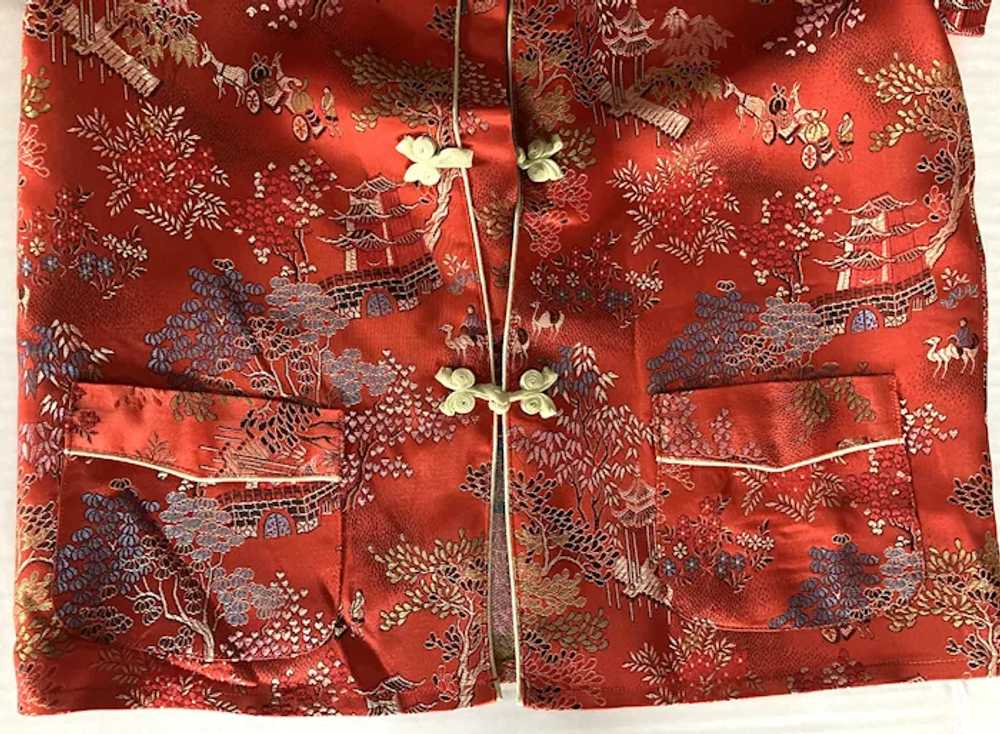 Children's Vintage Chinese Red Silk Or Rayon Broc… - image 3