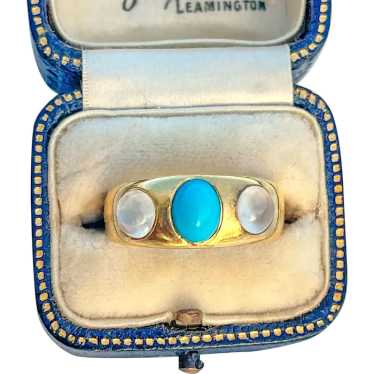 Antique Gold Turquoise Moonstone Ring Hallmarked … - image 1