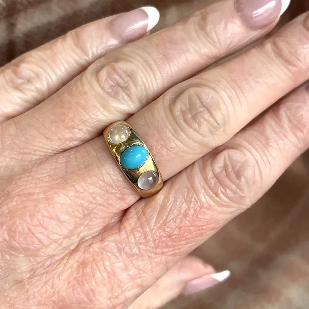 Antique Gold Turquoise Moonstone Ring Hallmarked … - image 2
