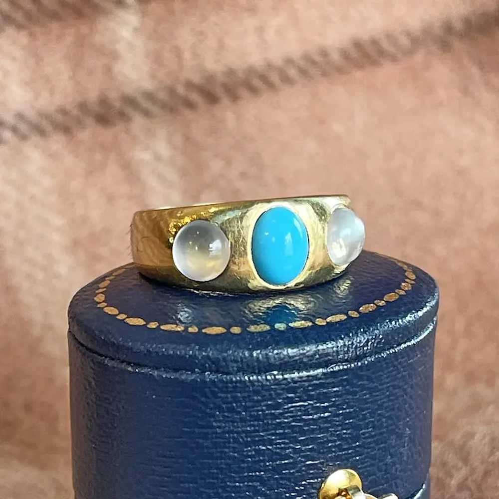 Antique Gold Turquoise Moonstone Ring Hallmarked … - image 3