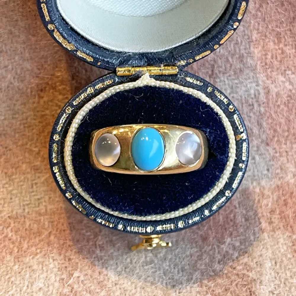 Antique Gold Turquoise Moonstone Ring Hallmarked … - image 4