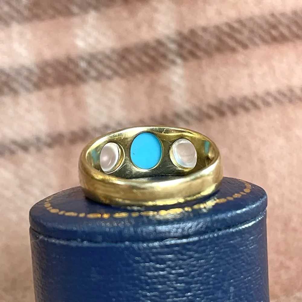 Antique Gold Turquoise Moonstone Ring Hallmarked … - image 6