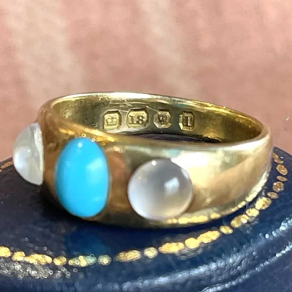 Antique Gold Turquoise Moonstone Ring Hallmarked … - image 8