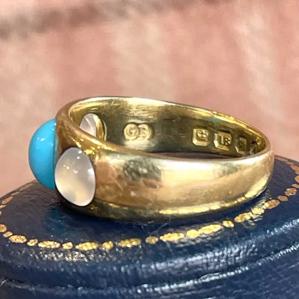 Antique Gold Turquoise Moonstone Ring Hallmarked … - image 9