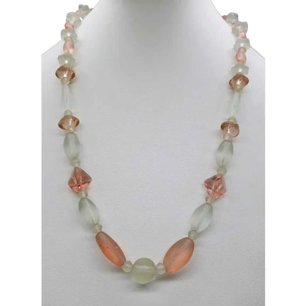 VINTAGE  Satin Glass  22 Inch Necklace  Pretty in… - image 1