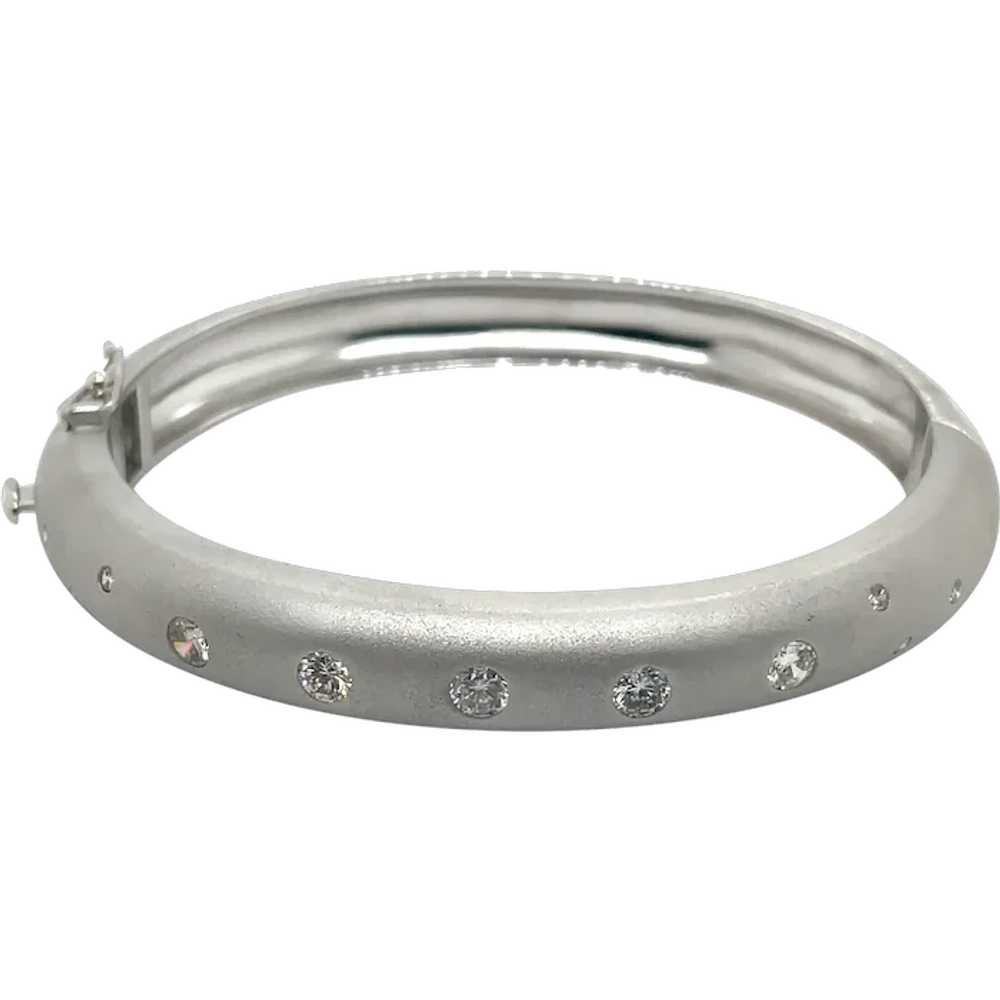 14K White Gold Diamond Bangle Bracelet - image 1