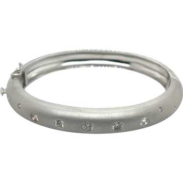 14K White Gold Diamond Bangle Bracelet - image 1