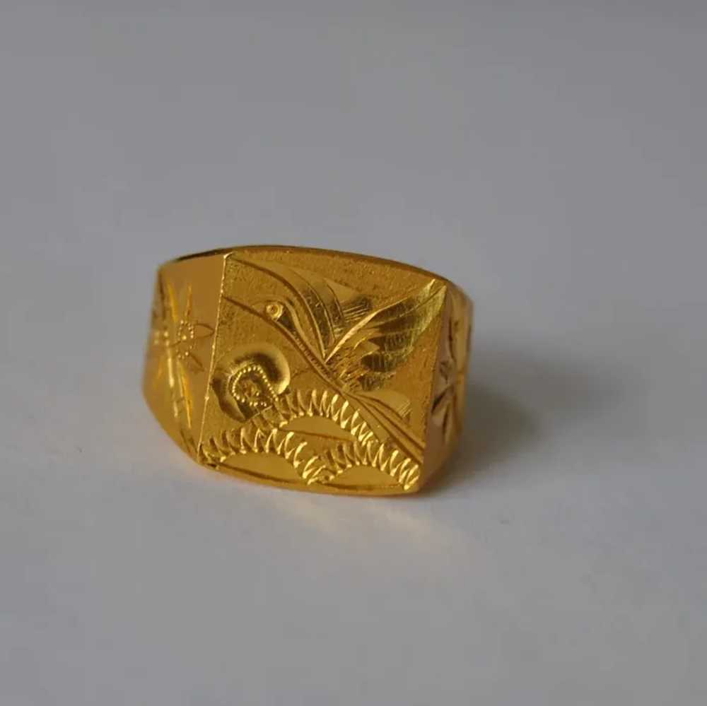 24K Gold Signet Ring 18.6 grams Unisex - image 2