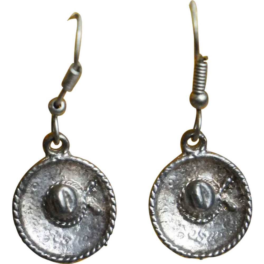 Vintage Mexican Silver Sombrero  pierced Earrings - image 1