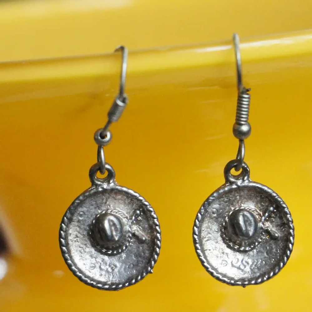 Vintage Mexican Silver Sombrero  pierced Earrings - image 7