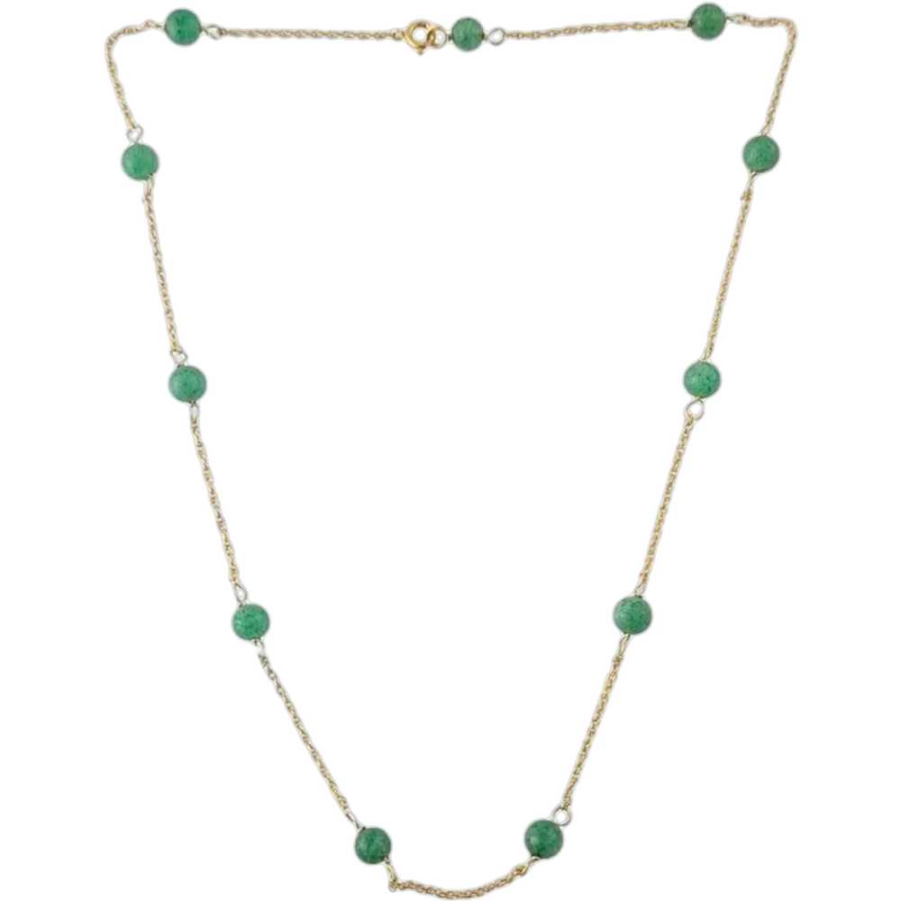 14K Yellow Gold Jade Bead Necklace #16911 - image 1