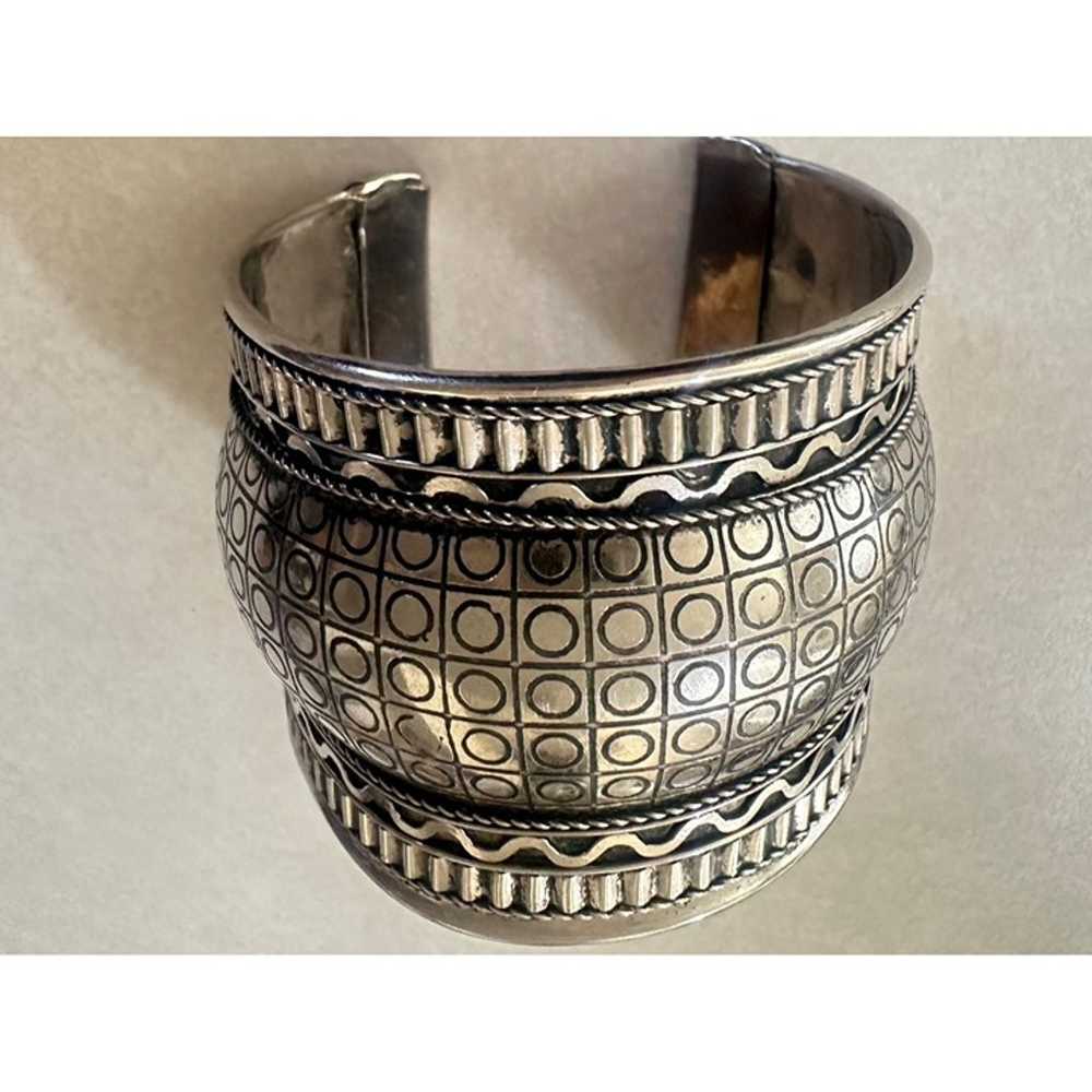 Vintage Tibetan tribal silver tone studded engrav… - image 1