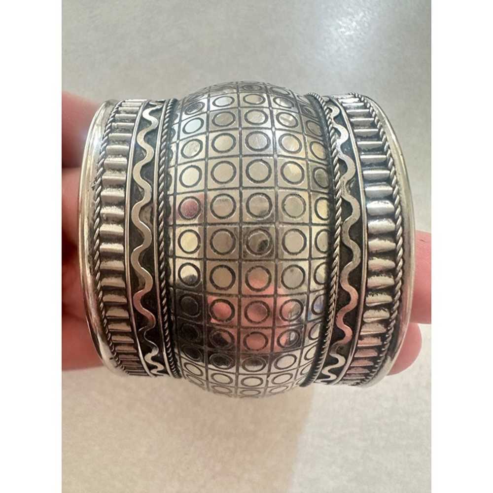 Vintage Tibetan tribal silver tone studded engrav… - image 4