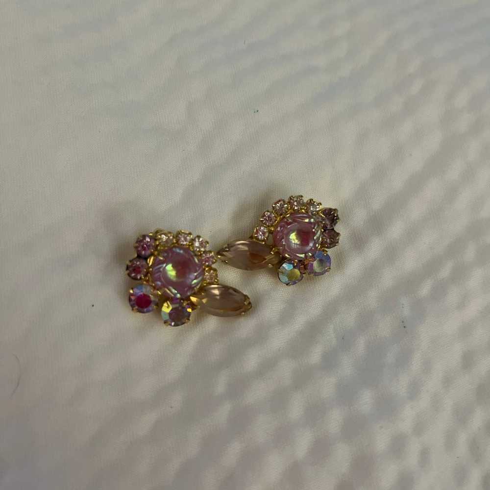 Vintage Juliana Pink AB Clip Earrings - image 2