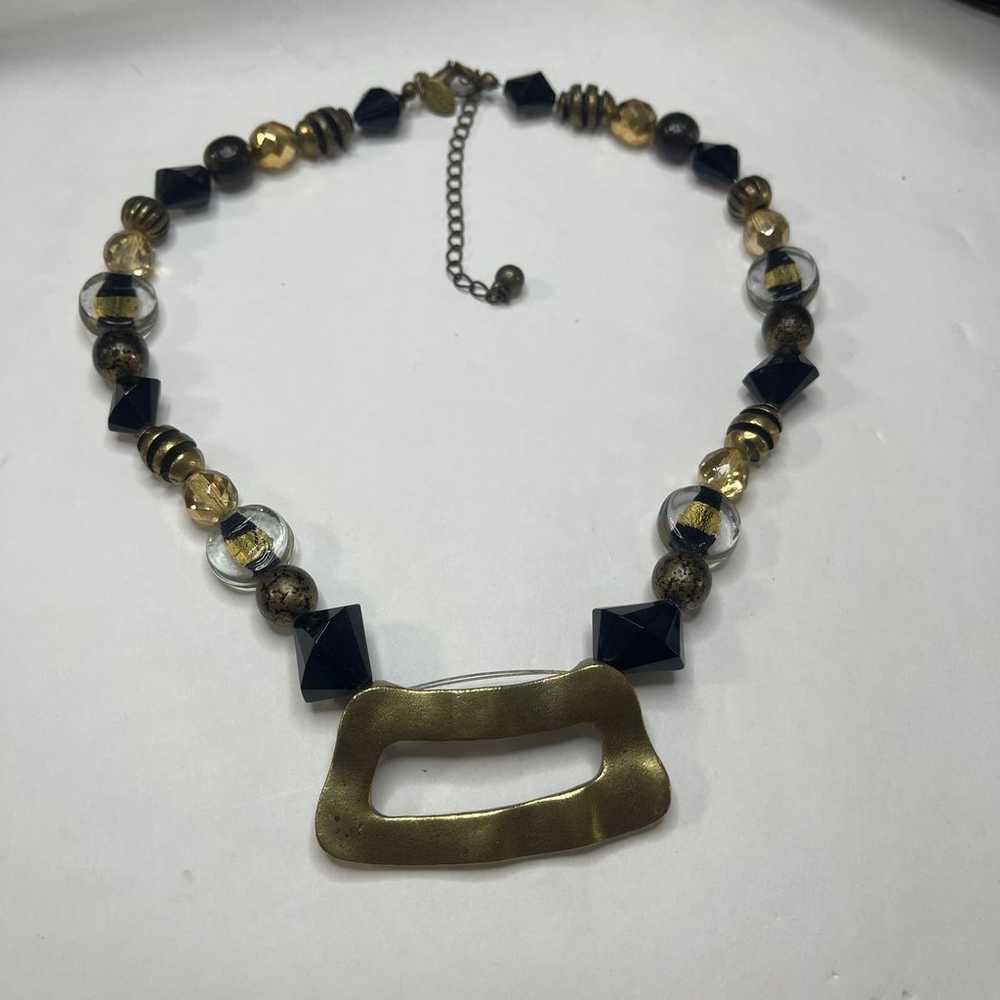 Chico's necklace tribal signed jewelry black gold… - image 3