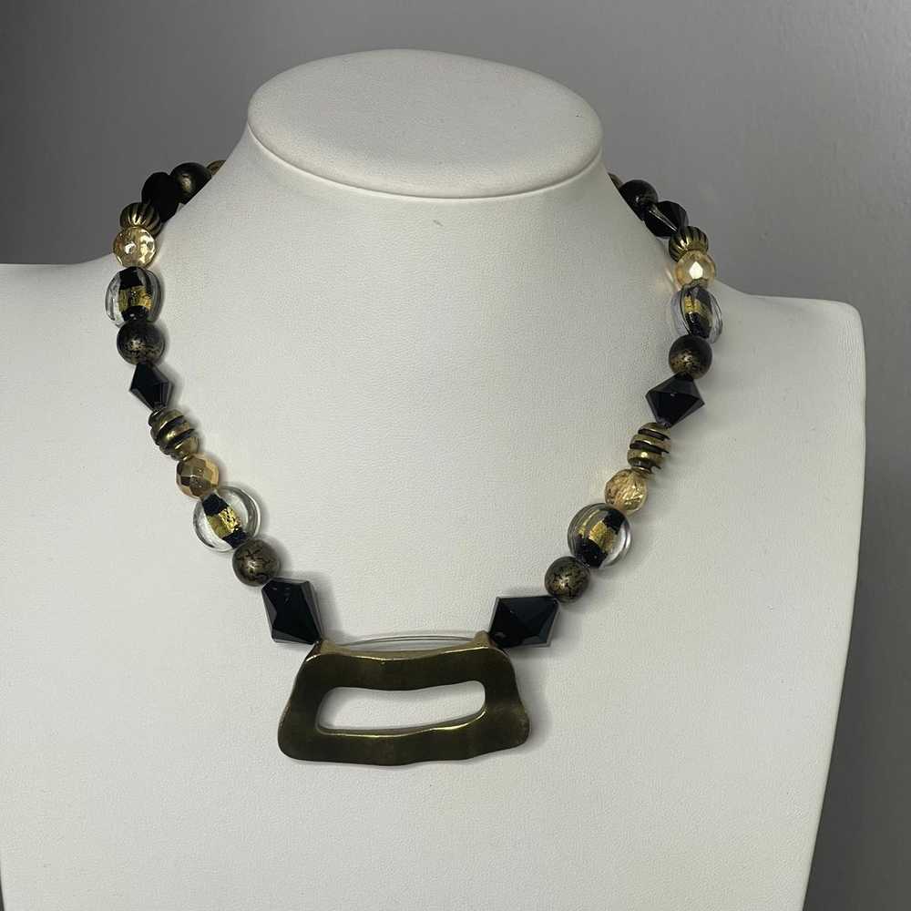 Chico's necklace tribal signed jewelry black gold… - image 9
