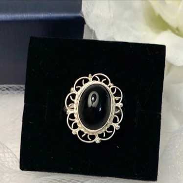 Genuine Large Black Onyx Braided Flower Beecher S… - image 1