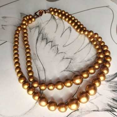 Vintage Gold Pearl Beaded Necklace - image 1