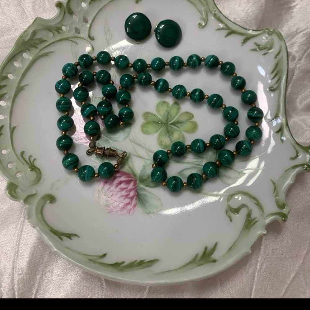 Vintage Malachite Necklace and Earrings - image 1