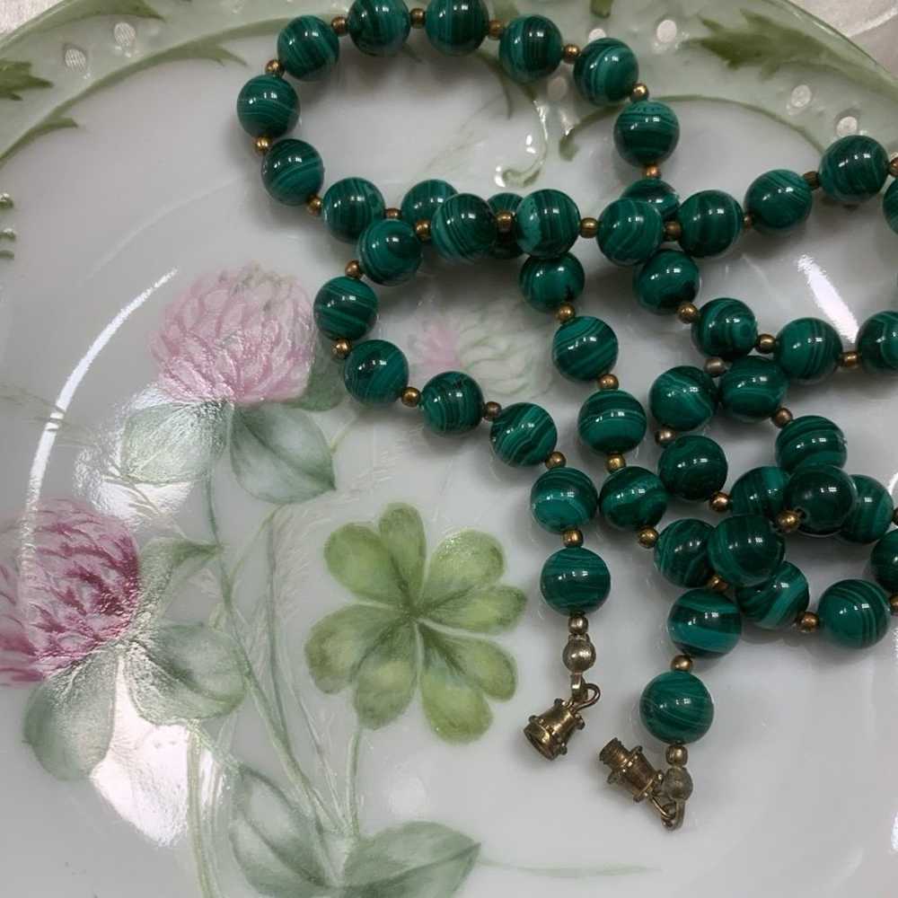 Vintage Malachite Necklace and Earrings - image 2