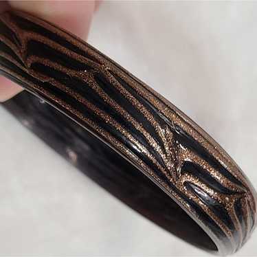 Vintage Black & Gold Glass Bangle Bracelet - image 1