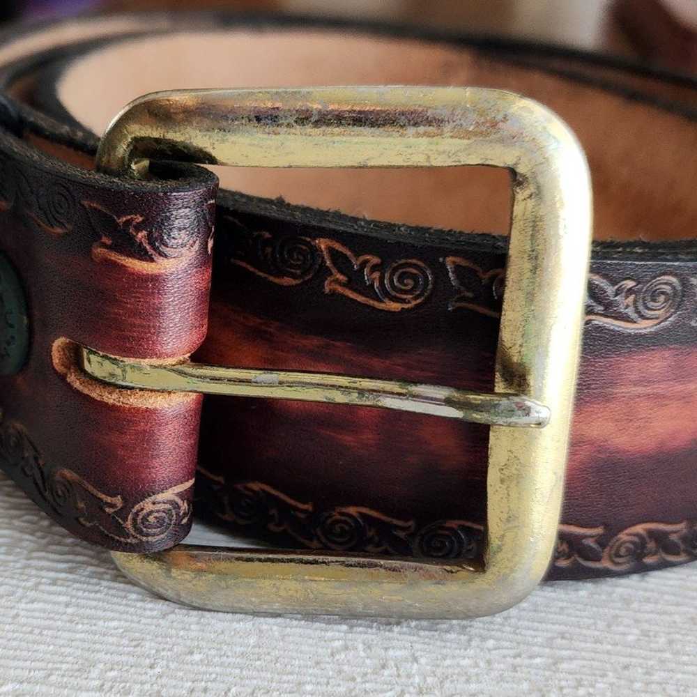 Vintage Handmade Tooled Leather Belt - image 1