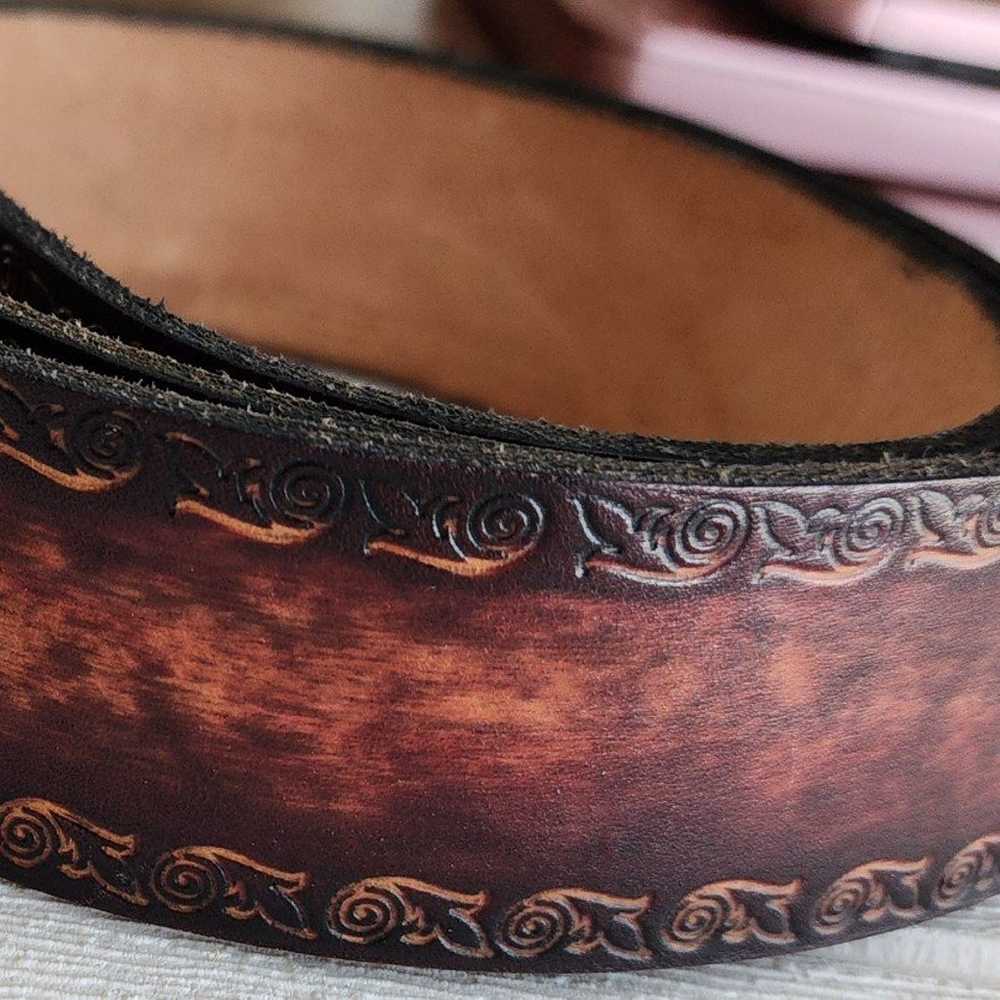 Vintage Handmade Tooled Leather Belt - image 2