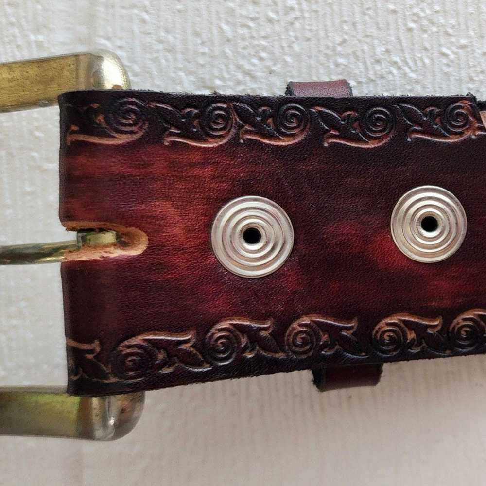 Vintage Handmade Tooled Leather Belt - image 3