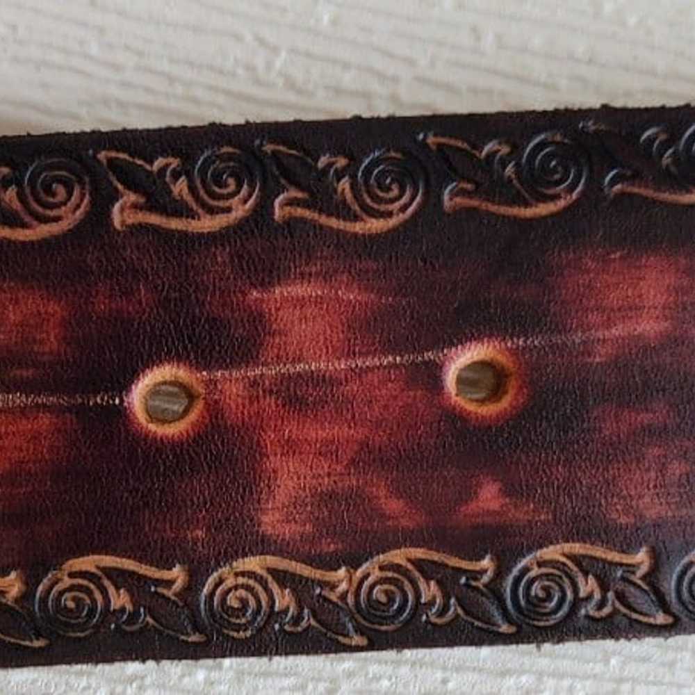 Vintage Handmade Tooled Leather Belt - image 6