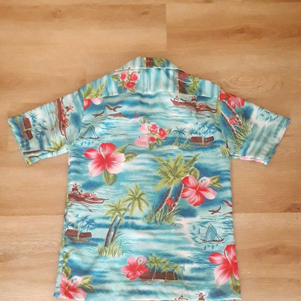 Vintage Hilo Hattie Blue Seaside Print Hawaiian S… - image 10