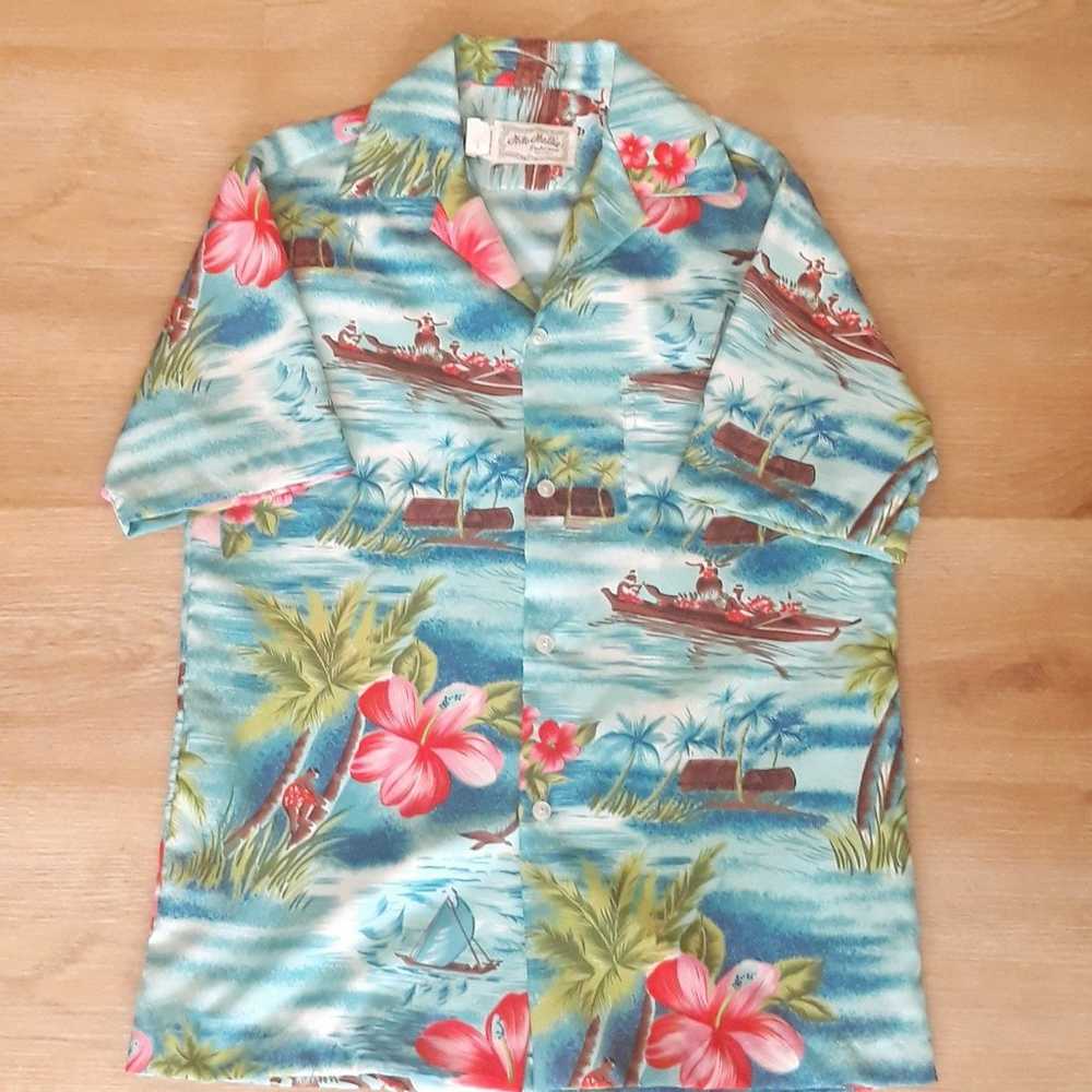 Vintage Hilo Hattie Blue Seaside Print Hawaiian S… - image 11