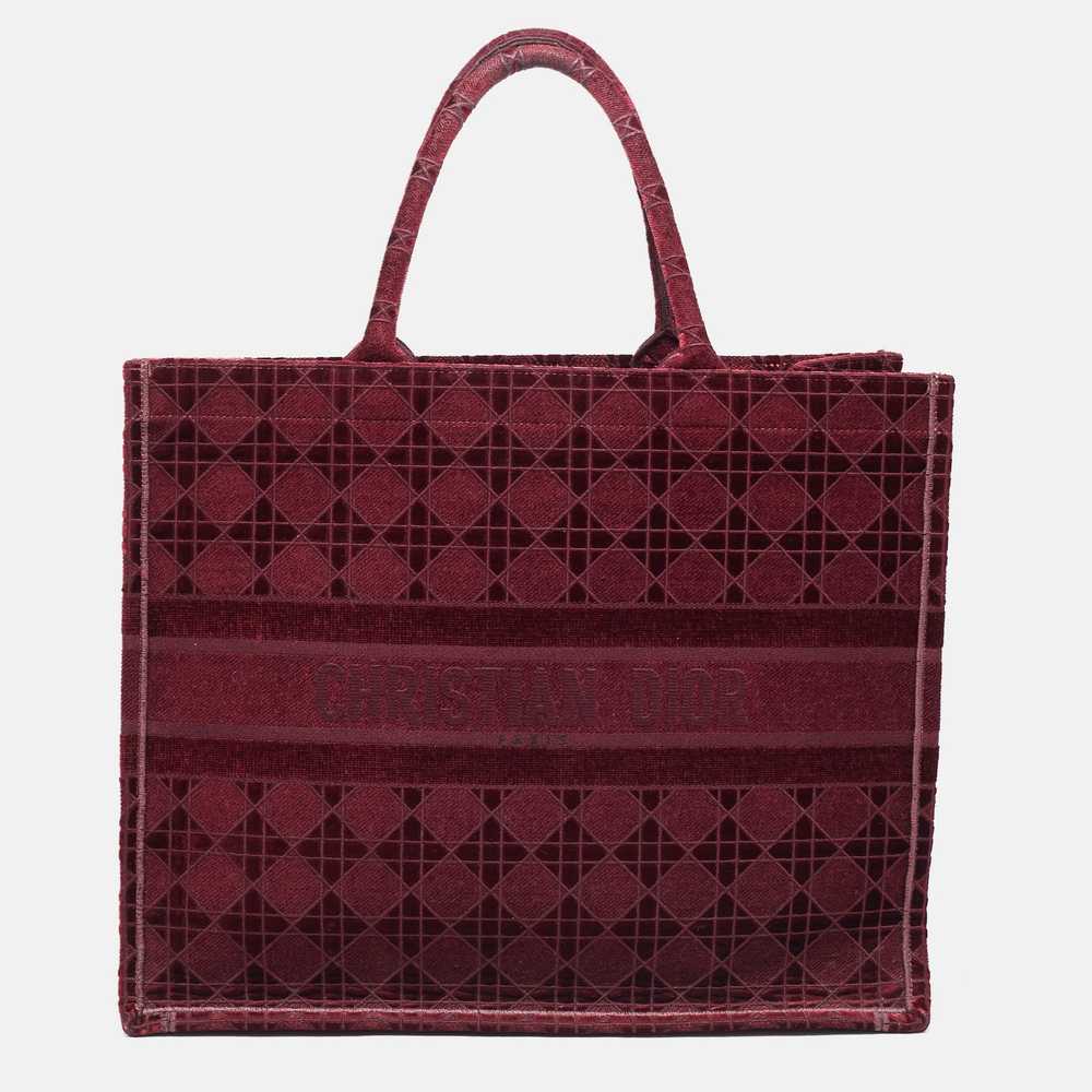 DIOR Burgundy Cannage Embroidered Canvas Large Bo… - image 1