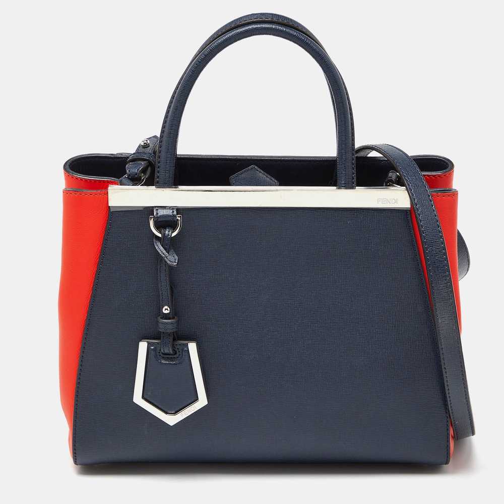 FENDI Navy Blue/Red Leather Petite Sac 2jours Tote - image 1
