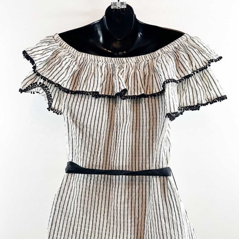 ZARA Ruffle Off The Shoulder Striped Cotton Mini … - image 10