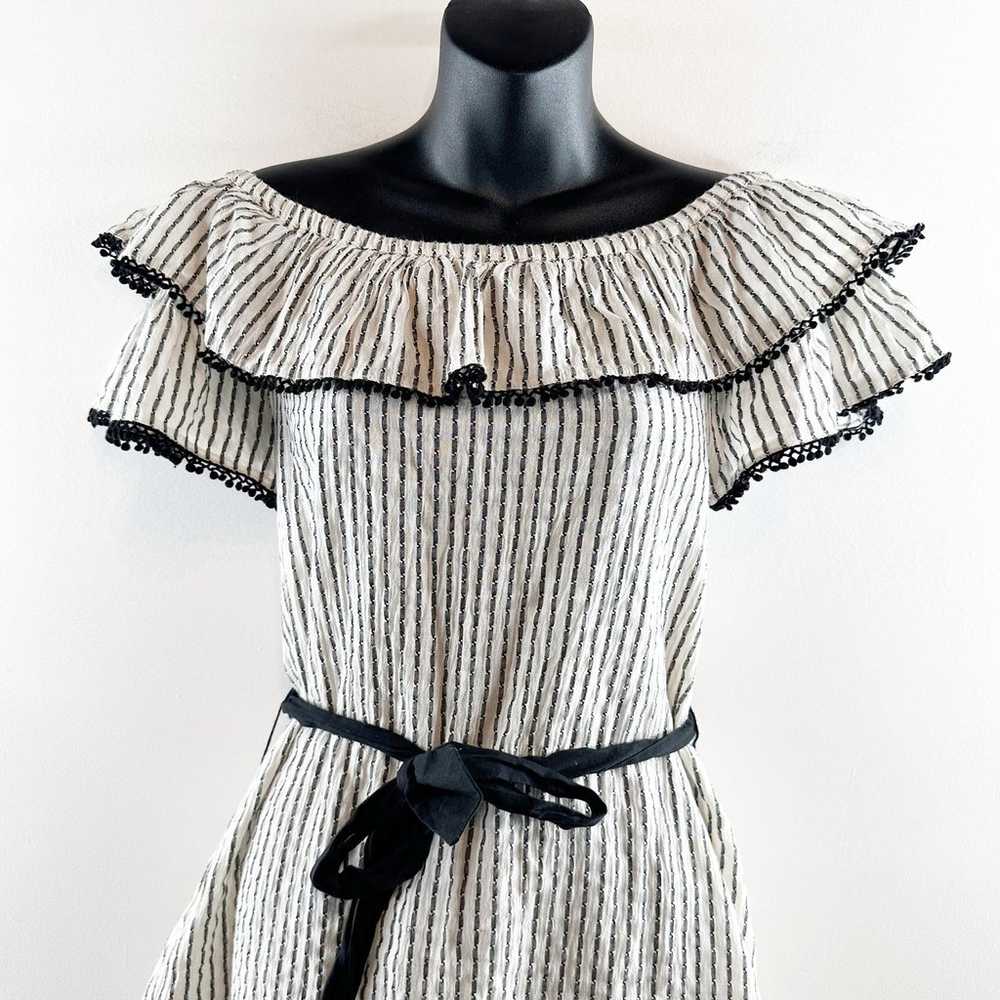 ZARA Ruffle Off The Shoulder Striped Cotton Mini … - image 4