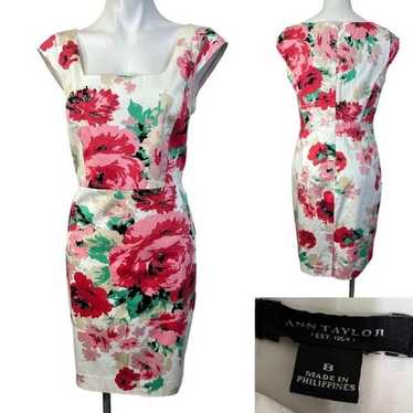 Ann Taylor dress size 8 pink multicolor floral sl… - image 1