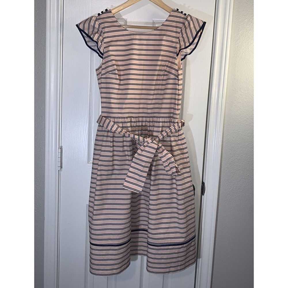1901 Stripe Fit & Flare Dress Pink Navy Blue Belt… - image 2