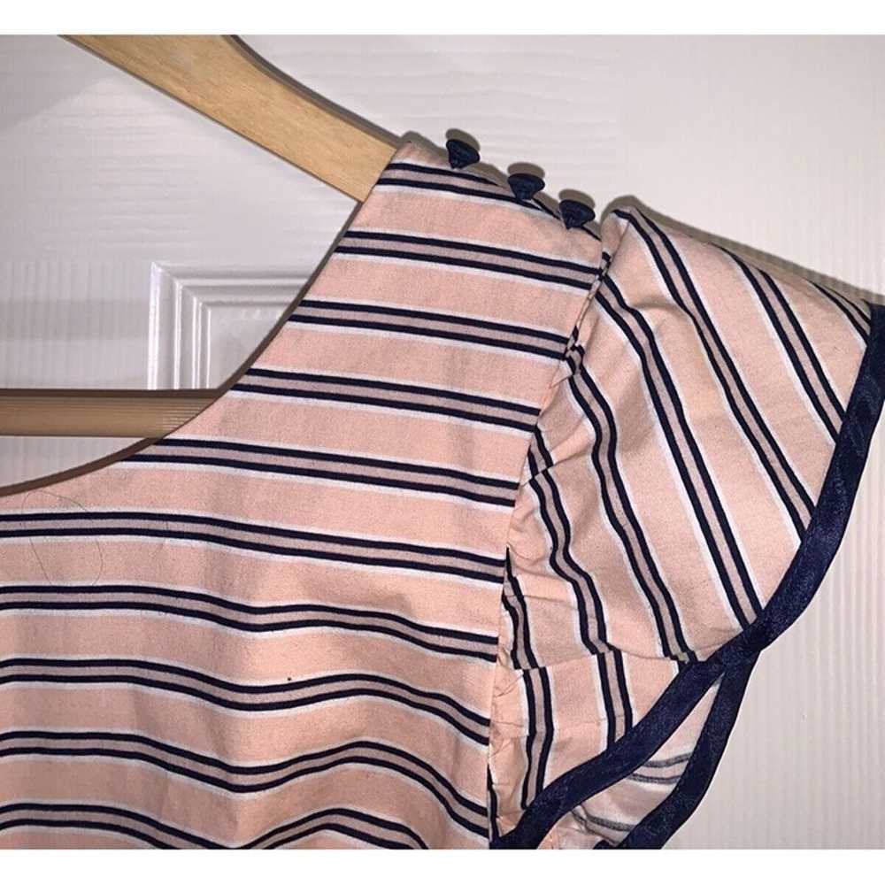 1901 Stripe Fit & Flare Dress Pink Navy Blue Belt… - image 5